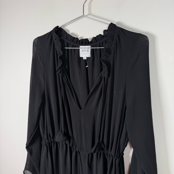 MISA Tanaz Black Bohemian Midi Dress Tassel Trim Resort Style - Picture 4 of 9